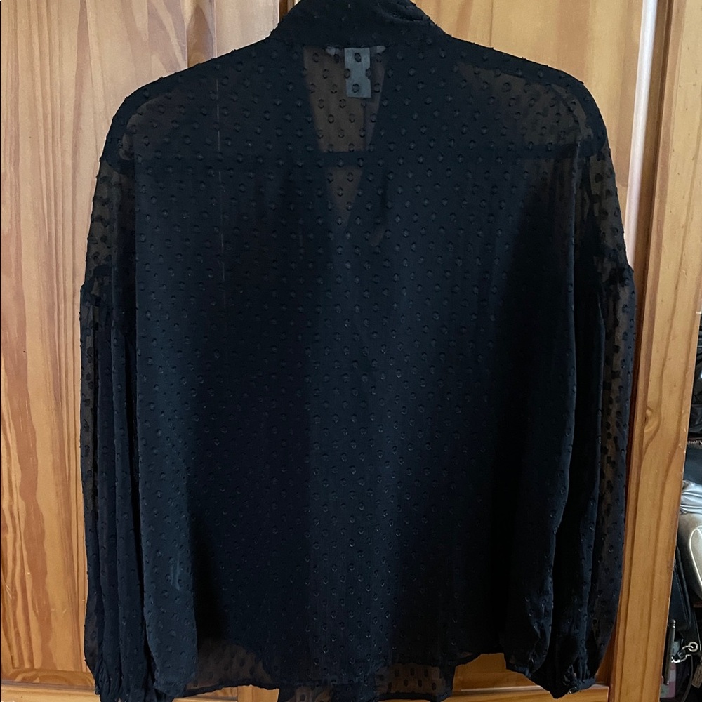 H&M Black Sheer Swiss Dot Tie-Neck Blouse - Picture 4 of 4
